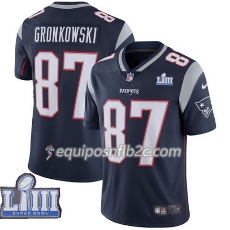 Camiseta Hombre NFL New England Patriots Rob Gronkowski 87 Nike Azul II 2019 Super Bowl LIII